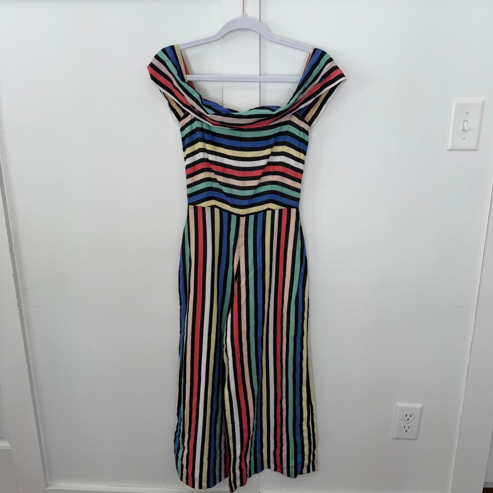 House of Harlow x Revolve Off Shoulder Wide Leg Cropped Jumpsuit Stripe Size XXS - Picture 3 of 16